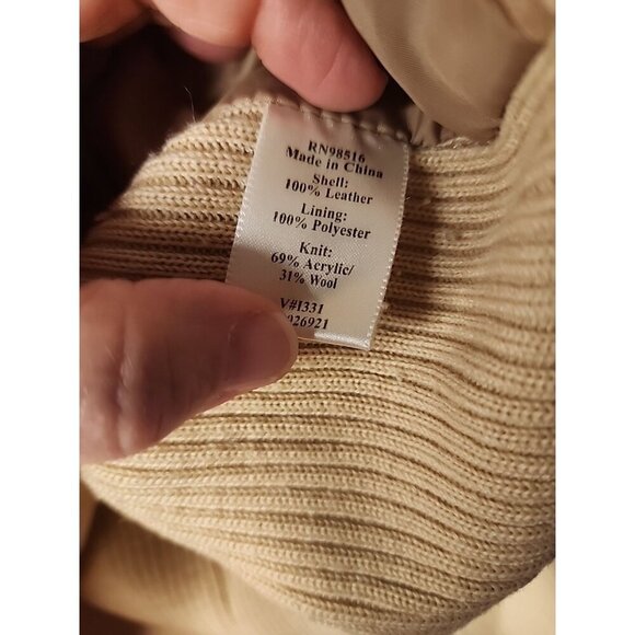 Coldwater Creek Women Size 20 Tan Cable Knit Wool Suede Leather Zip Jacket - Picture 6 of 10